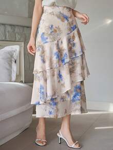 DAZY Women's Elegant Floral Ruffle Layered Skirt, Spring/Summer - Blue - View 6