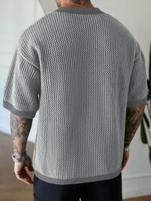 Manfinity Homme 男士休闲宽松针织套头衫，饰有数字图案，适合日常通勤和夏季穿着 - 灰色 - 查看 2