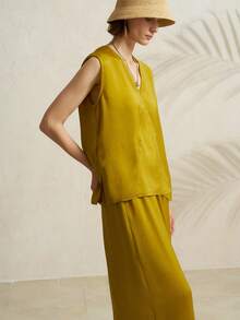 Airaco Minimalist Design Fashionable Solid Color V-Neck Tank Top And High Waist Skirt Set - Ginger - View 2