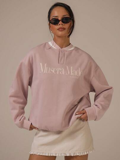 MUSERA Graphic Stripe Button Neckline Sweatshirt Spring Summer Cute Cosy Cottage Core Spring Dew