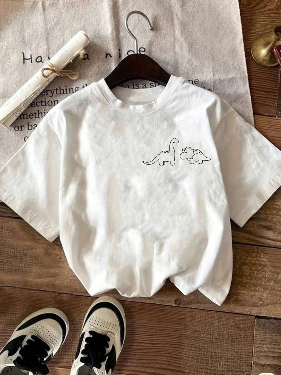 SHEIN LUNE Dinosaur Print Tee Graphic Tees Women Tops - White - View 1