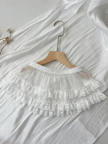 DAZY Falda mini de cintura elástica con contraste de encaje y malla, estilo casual de verano para adolescentes - Blanco - Ver 3