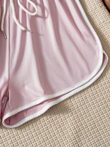 2pcs Women's Casual Sports Contrast Trim Lounge Pants Set - Multicolor - View 6