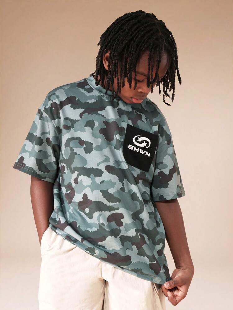 Camouflage Print Short Sleeve T-Shirt With Logo Pocket