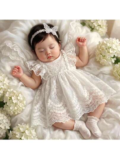 Loomiva 新生女宝宝纯色圆领短袖腰系带连衣裙，百搭舒适