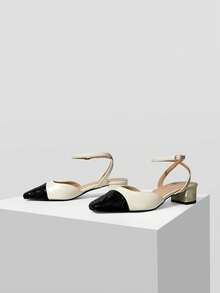 MOTF WOMEN'S CROCODILE EMBOSSED ADJUSTABLE BUCKLE CHUNKY HEEL SLIP-ON PUMPS - Apricot - View 2