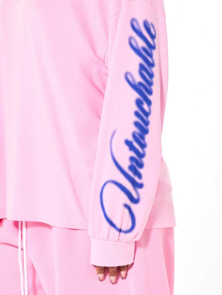 SUMWON WOMEN Oversized Blurred Script Print Long Sleeve Sweatshirt