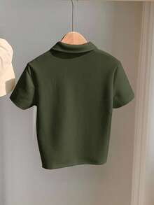 1 Piece Young Boy Casual Sports College Art Retro Textured Fabric Short-Sleeved Polo Shirt Suitable Back To School Suitable For Birthday Parties, Evening Parties, Performances, Weddings, Baptisms, Opening Ceremonies Suitable For Middle Eastern Suitable For Daily Use Suitable For School Suitable For Travel Suitable For Sports Suitable For Spring And Summer Seasons - Army Green - View 3