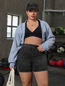 Flexra Shorts vaqueros de talla grande para mujer, de uso casual, con bolsillos y versátiles para el uso diario - Negro - Ver 5