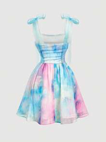 MOD Vestido de verano romántico para mujer con tira de malla blanca y plisado - Multicolor - Ver 3