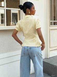 Muchica 黄色格子梭织女式短袖衬衫 - 黃色 - 查看 2