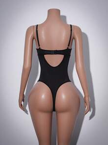 Fashionable Minimalist Shaping Lift PU Bodysuit - Black - View 7