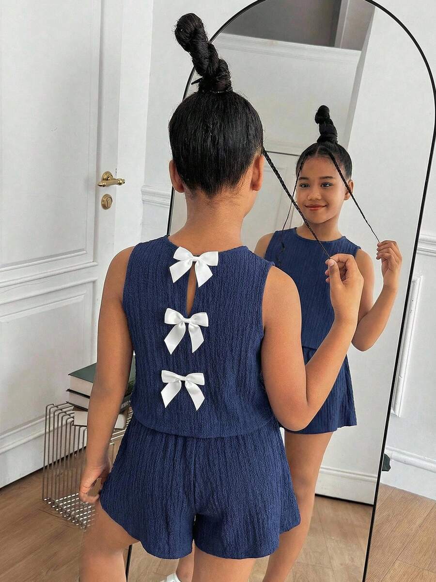 SHEIN Tween Girls Tank Top Co-Ords - Blue - View 1