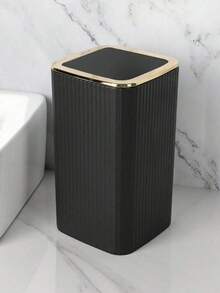 A Light Luxury Storage Black & Gold Striped Bathroom Trash Can,Kitchen,Bathroom,Home,Household Supplies - Black gold - View 5