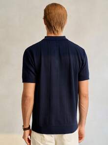 Manfinity CityGents 男士夏季休闲短袖针织上衣老款唯美男士纽扣Polo衫男士针织Polo衫男士Polo衫 - 藏蓝色 - 查看 4