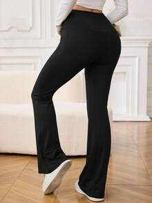 Modelyn Quần legging nữ màu trơn, cạp chéo, dáng xòe thoải mái. - màu đen - Xem 2