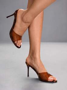 CUCCOO SZL 2025 New European & American Style Transparent High Heel Mules, Pointed Toe, Slip-On, Stiletto High Heels, Open Toe, Fashion Minimalist Design Valentine's Day - Coffee Brown - View 3