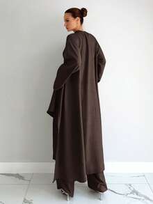 Siren Gaze 3pcs Women Elegant Commuter Solid Color Top, Pants And Front Open Cardigan Set - Brown - View 3