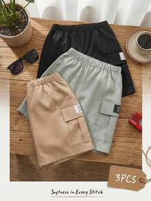 Cozy Pixies 男童字母装饰弹力腰带工装短裤，百搭舒适 - 彩色 - 查看 1