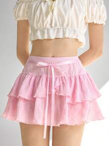 Ardnt Textured Light Pink Layered Design Romantic French Princess Style Playful Versatile New Summer Women Skirt - Pink - View 6