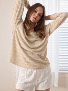 Ocili Women's Solid Color Long Sleeve Homewear Top - Khaki - View 6