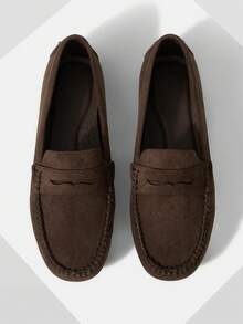 Mnmlis Giày lười nữ bằng da lộn màu nâu cổ điển, giày bệt thoải mái, phù hợp cho việc đi lại, kiểu dáng cổ điển, thời trang, thoải mái, cao cấp, thích hợp cho ngày Valentine. - màu nâu - Xem 2