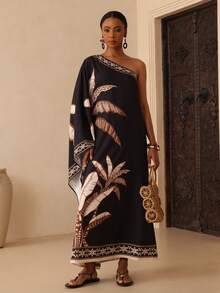 SHEIN Veneréa Plant Print Floral Pattern Trim Drape Robe For Women - Multicolor - View 6