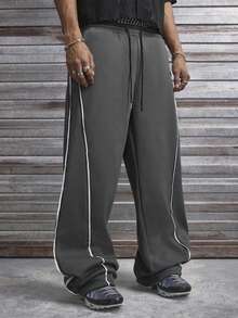 AXEPEAK Men's Casual Sports Contrast Trim Loose Drawstring Waist Sweatpants - Black - View 5