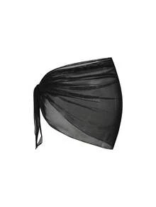 Swim Oasis Women's Solid Color Side Tie Waist Cover-Up & Mini Skirt Set, Vacation - Black - View 2