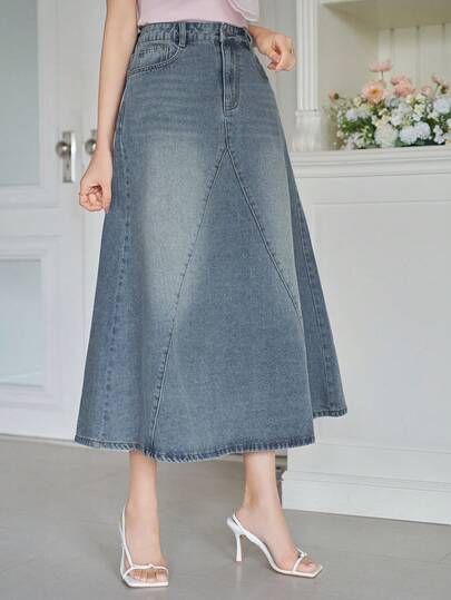 DAZY Women's Casual Washed Pocket A-Line Denim Mini Skirt, Spring/Summer