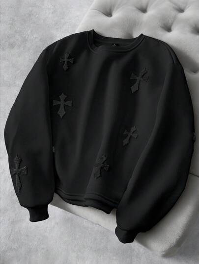 Manfinity EMRG Sudadera con cuello redondo y bordado cruzado completo de estilo callejero popular para hombres, adecuada para festivales de música, discotecas, bares, regalos para novio/esposo, regalos de aniversario, color blanco