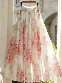 Franclia Women's Elegant Floral A-Line Skirt, Summer - Multicolor - View 1