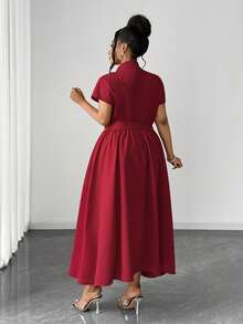 Maweii Vestido camisa vermelho sexy sem mangas para mulheres plus size - Vermelho - Ver 6