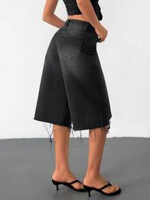 EURMUSE Quần short denim nữ - màu đen - Xem 2