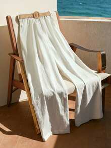 GlowEve 女士休闲棉麻腰带宽松裤，夏季 - 白色 - 查看 7