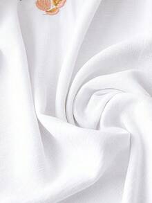 Linhara CURVE Áo cánh cỡ lớn thêu hoa văn dày, phong cách Bohemian, giản dị và thanh lịch - trắng - Xem 4