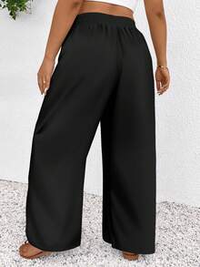 CosyJoli 大码女式新款春夏黑色纯色沙滩短裤，适合情人节等场合，时尚通勤，条纹阔腿裤带口袋。沙滩度假/大学生度假风邮轮女式夏季宽松裤/宽松裤，大码女式休闲裤。 - 黑色 - 查看 3