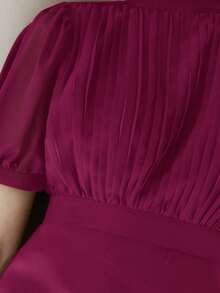 Aveloria Modichic Đầm chiffon thanh lịch dành cho nữ với thiết kế xếp ly ở phần ngực, tay áo kiểu công chúa, thắt eo, chân váy xòe, kiểu dáng tối giản và đa năng, phù hợp cho công sở, dài đến đầu gối. - Màu Đỏ Sâu - Xem 7