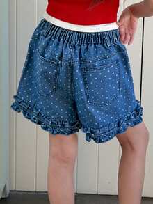 DAZY Tween Girls' Polka Dot Print Denim Shorts, Fall - Blue - View 4