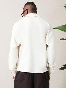 SUMWON Collared Long Sleeve Button Down Linen Feel Texture Regular Fit Casual Business Professional Work Office Versatile Wardrobe Staple Fall Winter Spring Layering Piece - Apricot - View 2