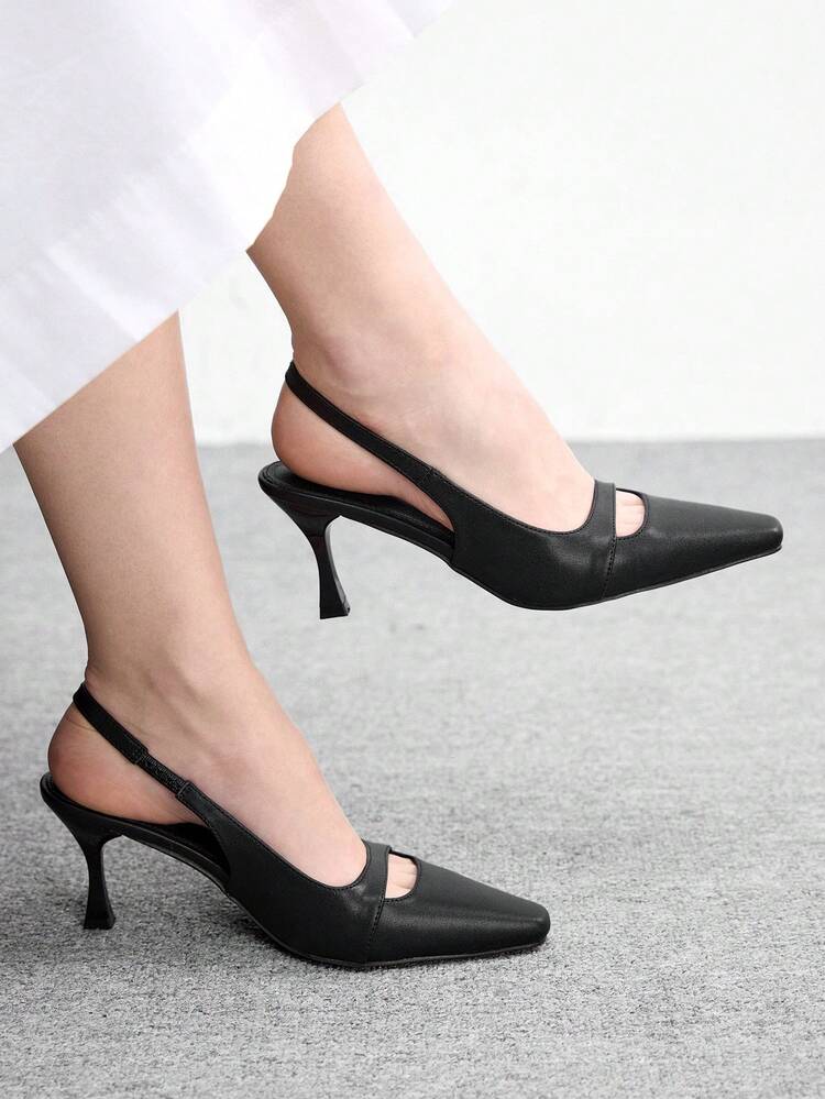 CUCCOO BIZCHIC Women's Outdoor Round Toe Stiletto Heel PU Leather Slip-On Pumps, Fashionable Minimalist Comfortable For Daily, Party, Banquet Spring Shoes