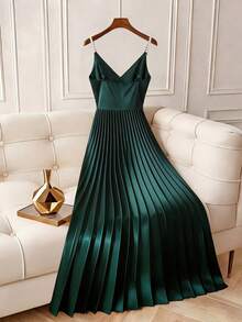 Franclia 优雅派对仿珍珠吊带超大A字褶裥裙 - 綠色 - 查看 2