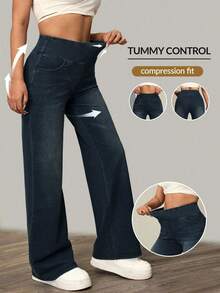 Flexra Women's High Waist Wide Leg Loose Casual Versatile Jeans - Dark Wash - View 1