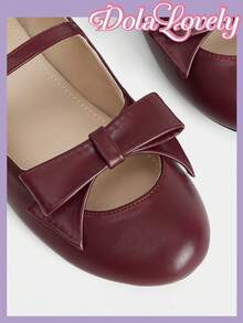 Dola Lovely Zapatos de mujer con lazo francés, hueco, de bajo empeine, planos, lindos, de unicolor y versátiles - Jujube - Ver 4