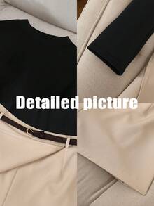 Franclia 两件套加大码女式针织长袖上衣和短裤/裙子套装，休闲简约黑色上衣配腰带，面料舒适，适合日常穿着。女士休闲套装，两件套短裤套装，咖啡棕色上衣，棕色长袖上衣，棕色套装，女士棕色上衣两件套短裤套装。 - 彩色 - 查看 5