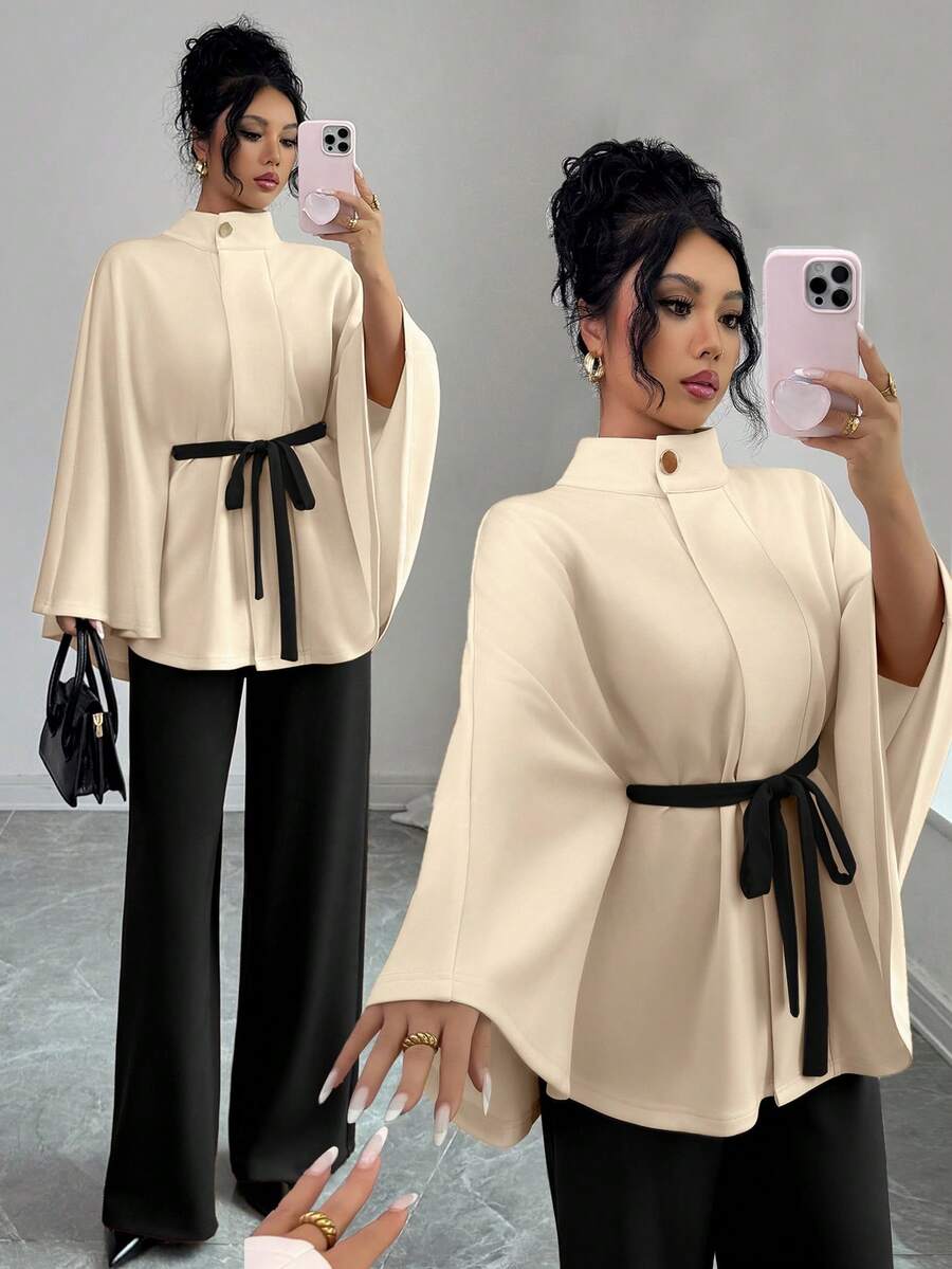 Elenzga Women's Knitted Elegant Vacation Commuting Autumn Two Pieces Set - Apricot - View 1