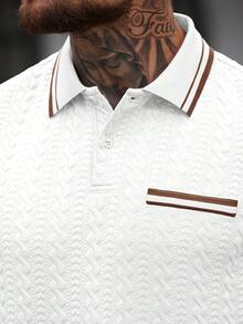 Manfinity CasualCool Men's Striped Short Sleeve Casual Commuter Polo Shirt - White - View 5