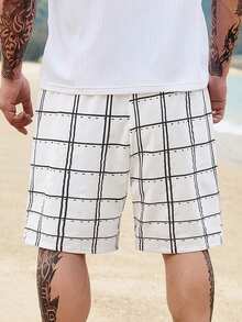 Manfinity RSRT Men's Summer Beach Style Printed Drawstring Waist Slant Pocket Loose Beach Shorts - White - View 2