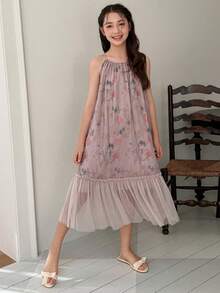 DAZY 少女夏季碎花荷叶边露背连衣裙 - 粉色 - 查看 7