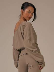 MUSERA Soft Cinched Waist Off Shoulder Long Sleeve Top Spring Summer Cute Cosy Cottage Core Spring Dew - Camel - View 4